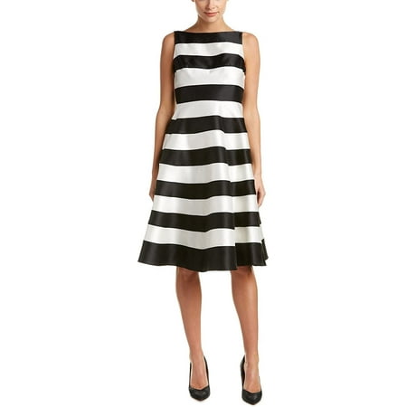Adrianna Papell Stripe Mikado Fit & Flare Party Midi Dress, Black/Ivory - 10