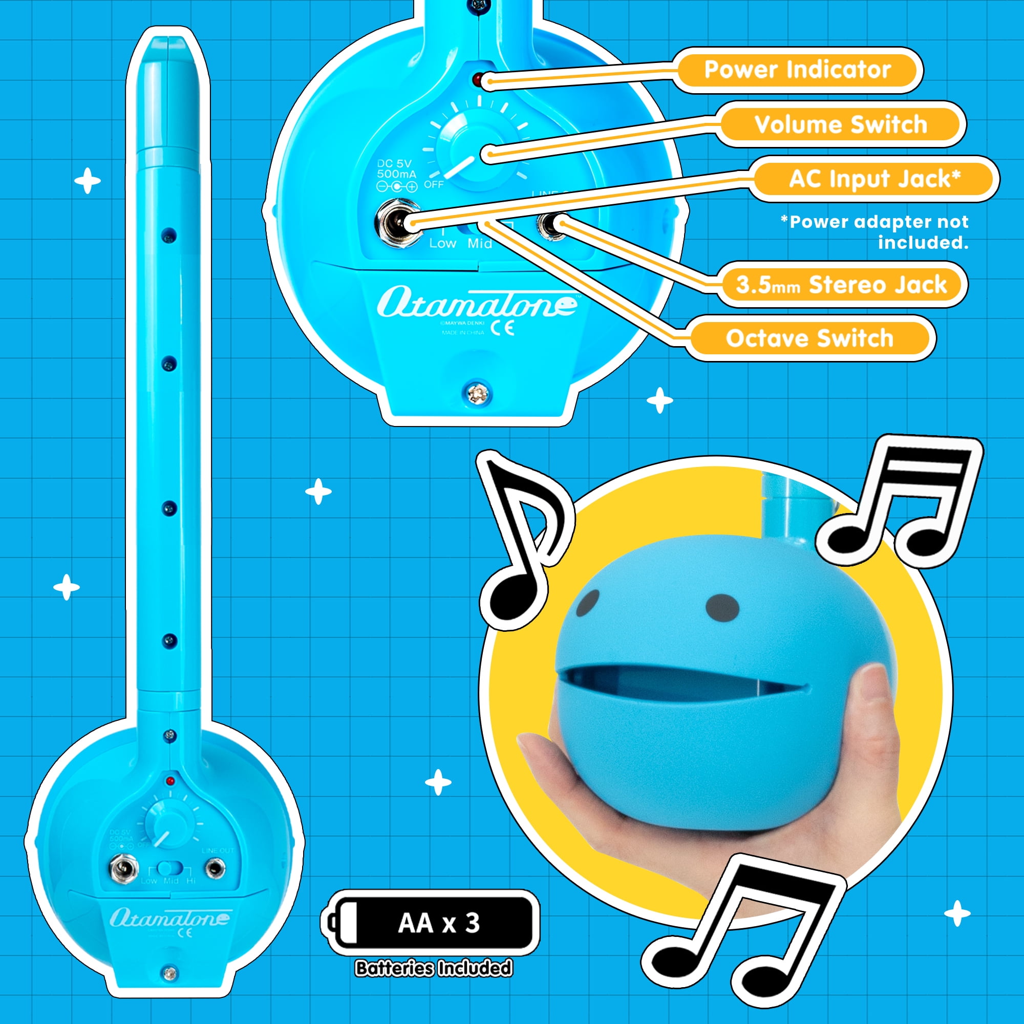 Otamatone Deluxe Musical Instrument Synthesizer for Adults - Blue