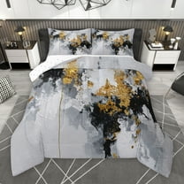 Manfei Adult Chic Watercolor Bedding Comforter Set, Gold Oil Printing Artwork Twin Comforter Sets, Modern Fashion Abstract Reversible Bedding Set, Breathable Home Decor, 2-Piece