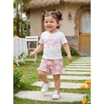 thumbnail image 4 of BemeyourBBs Toddler Baby Girl Summer Clothes Cute Fathers Day Infant Baby Girl Daddy's Girl Outfit Cute Letter Flower Print Ruffled Trim Short Sleeve T Shirt Tops and Shorts Set, 4 of 9