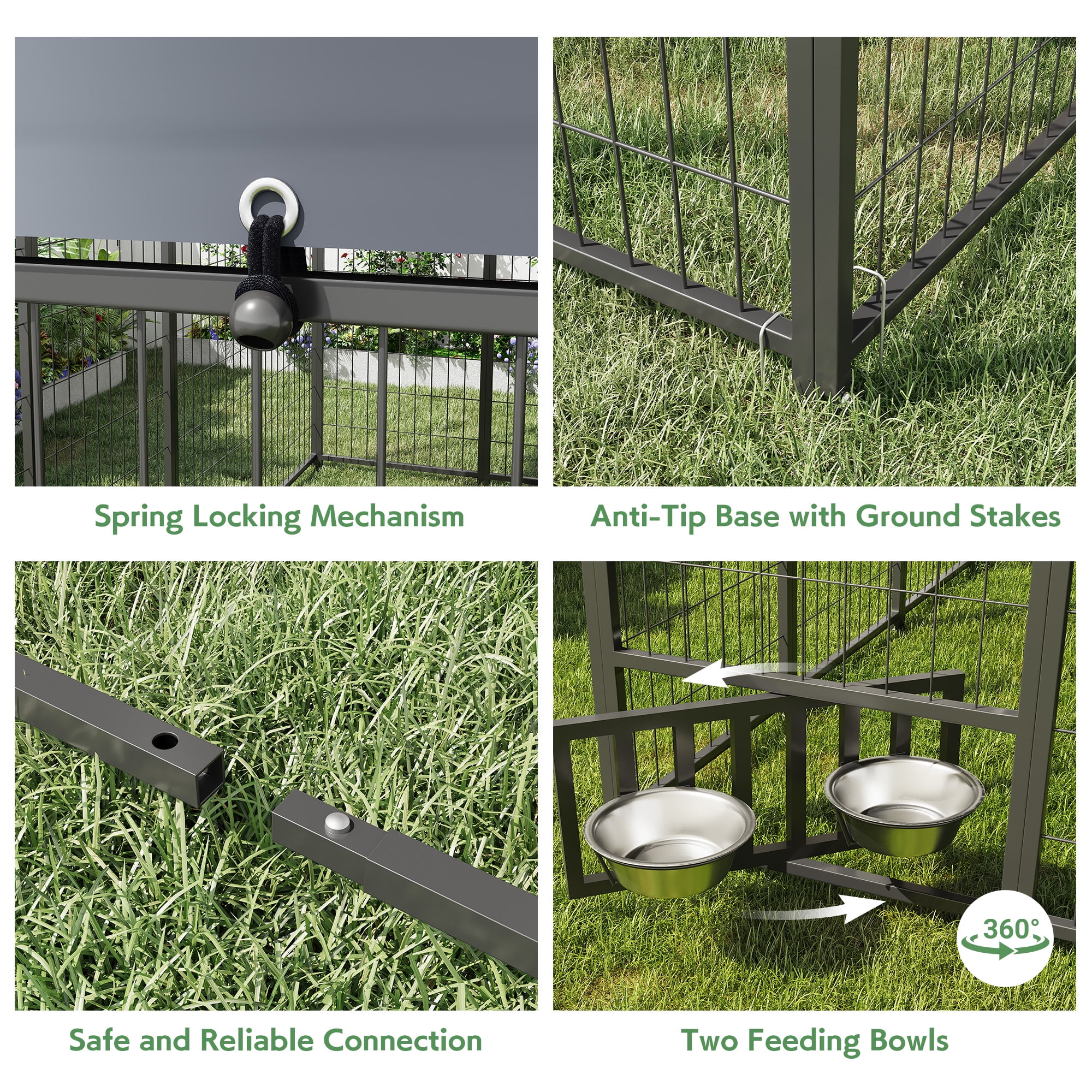 YODOLLA 10x10FT Outdoor Large Dog Kennel with Waterproof Cover, Heavy-Duty Steel Pet Enclosure with Secure Lock & Feeding Bowl, Spacious Dog Run for Backyard