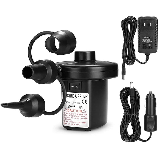 YOPTOP Electric Air Pump,Portable Quick-Fill Air Pump with 3 Nozzles,110V AC/12V DC, Perfect Inflator/Deflator Pumps for Outdoor Camping, Inflatable Cushions, Air Mattress Beds, Boats, Swimming Ring