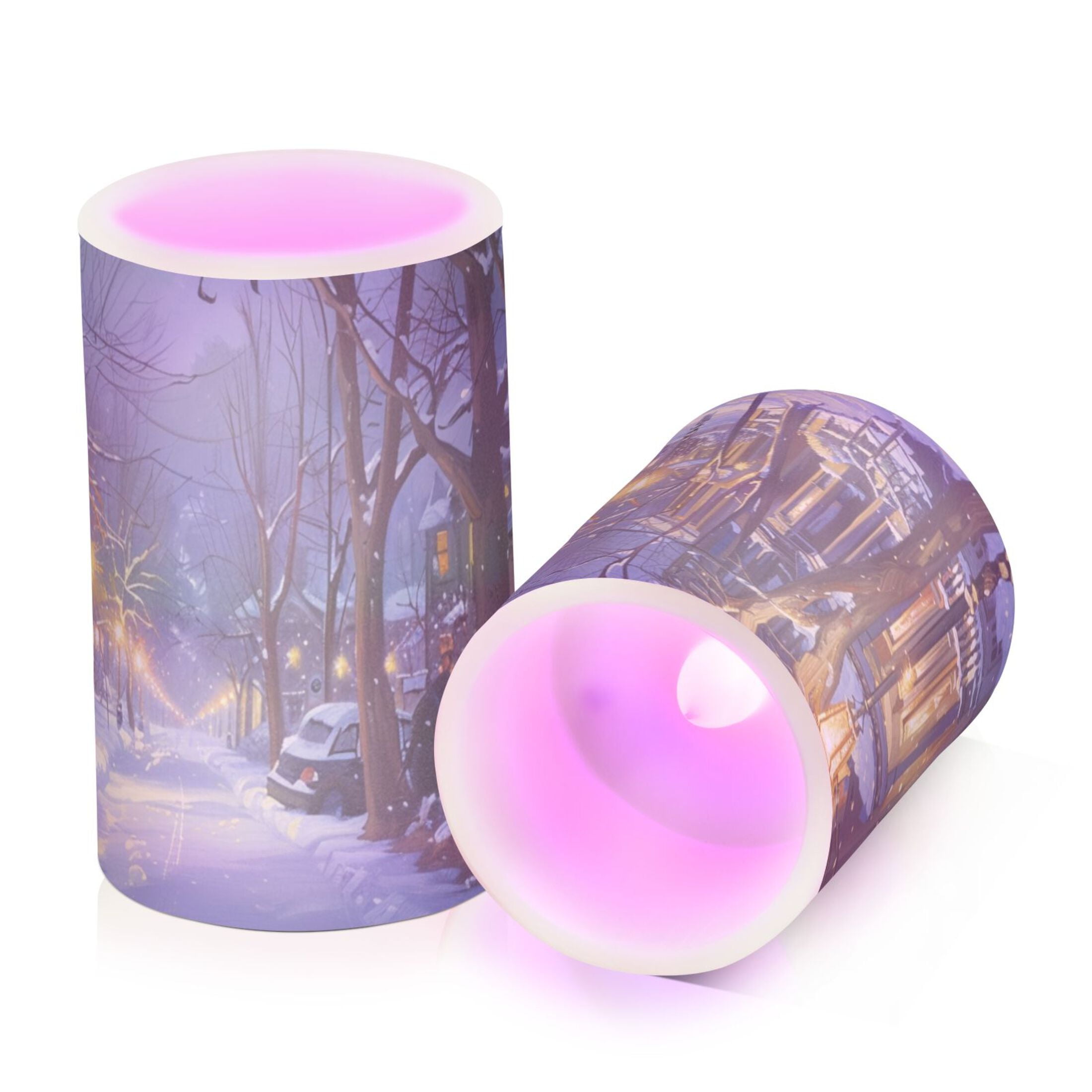 Snow Scene Flameless Candles&nbsp;LED Lights Battery Operated Candles with Remote and Timers Flicker Lights Votive Set of 2