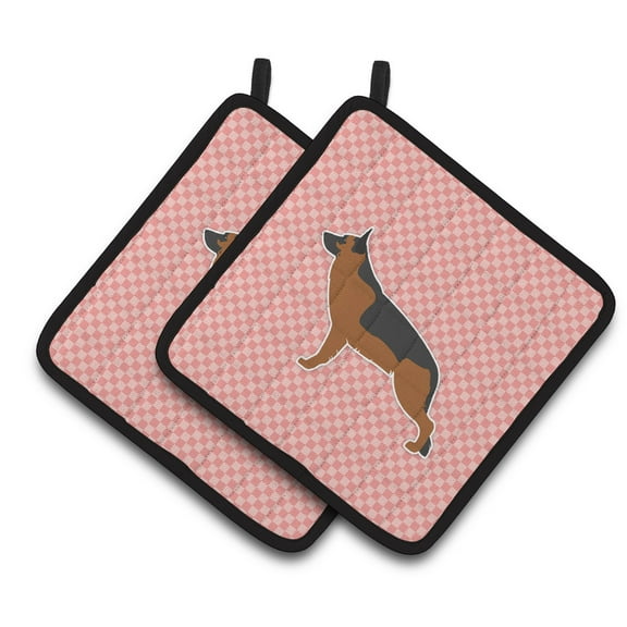 Carolines Treasures BB3624PTHD German Shepherd Checkerboard Pink Pair of Pot Holders , 7.5HX7.5W, multicolor