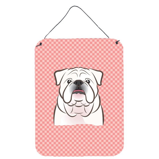 Impresiones para colgar en la pared o en la puerta Caroline's Treasures Checkerboard Pink White English Bulldog 16 x 12