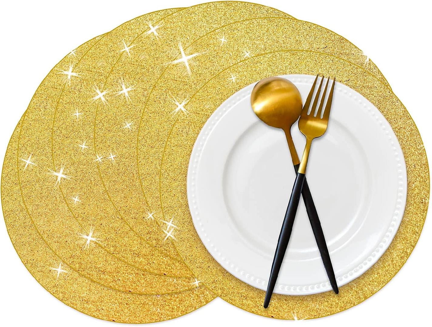 30 Pieces Gold Glitter Paper Placemats Sparkle Round Disposable Place ...