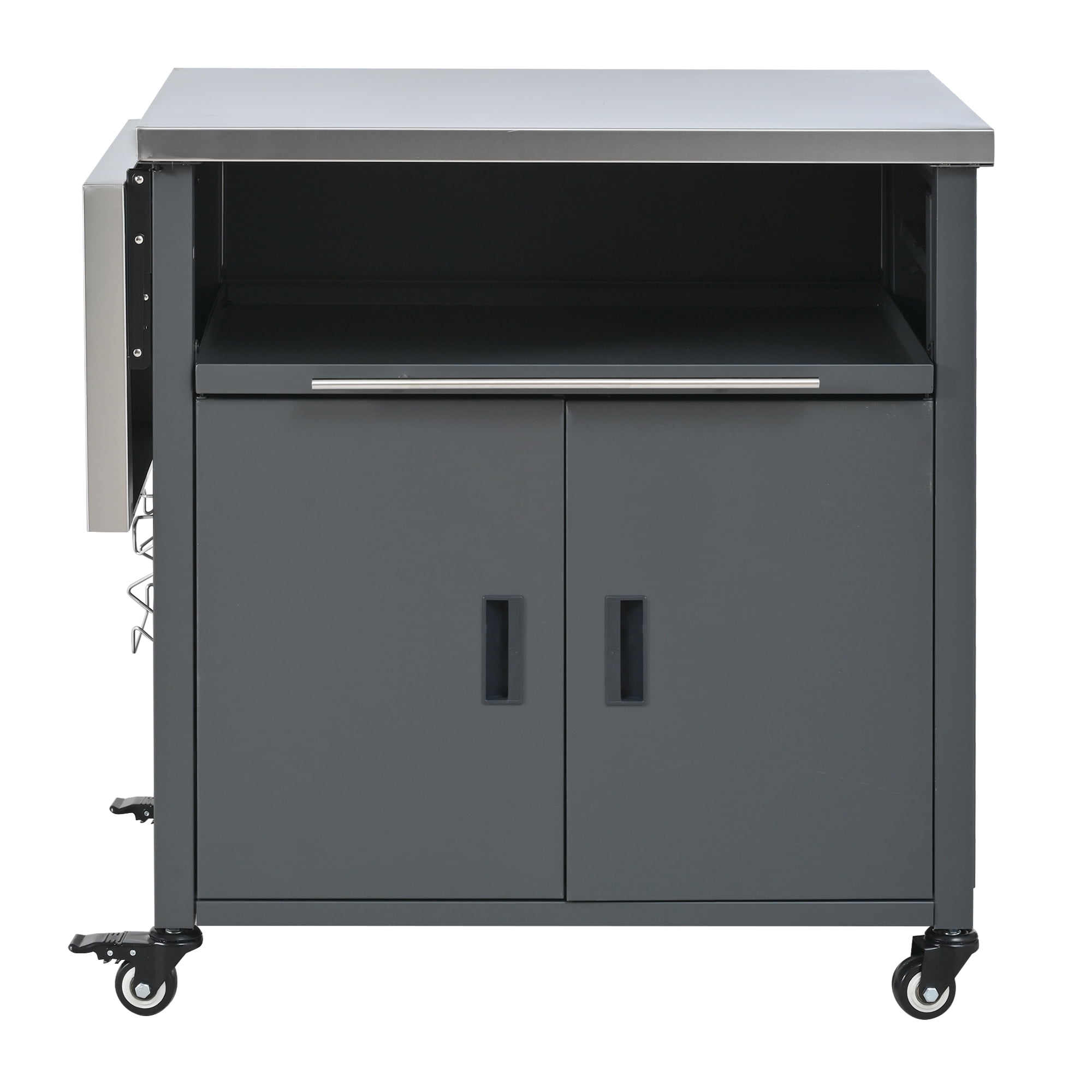 Foldable BBQ Prep Cart, Outdoor Patio Dining Serving Cart with Trash Rack for Backyard, Gray