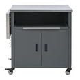 thumbnail image 4 of Foldable Outdoor Prep Station BBQ Cart Patio Dining Cart Foldable Outdoor Kitchen Island Grill Cart with Trash Rack, Foldable Top and Storage Space for Backyard, Patio, Gray, 4 of 5