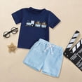 thumbnail image 2 of NIEWTR Kids Spring Outfits Toddler Boy Summer Clothes 2T 3T 4T 2 Piece Outfit Short Sleeve Pocket Tee and Solid Color Elastic Waist Shorts for Boys(Blue,2-3 Years), 2 of 8