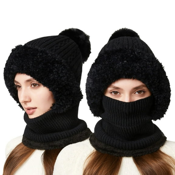Bibifish Womens Scarf Hat One Piece Winter Warm Lined Scarf Hat Comfy Outdoor Activities Thermal 2 In 1 Knitted Neck Warmer For Ladies