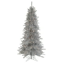 Northlight Pre-Lit Slim Tinsel Pine Artificial Christmas Tree - 7.5' - Silver - Clear Lights
