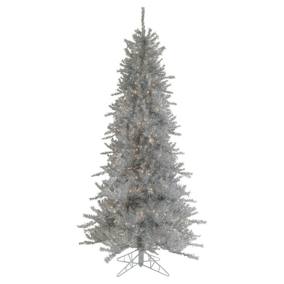 Northlight Pre-Lit Slim Tinsel Pine Artificial Christmas Tree - 7.5' - Silver - Clear Lights