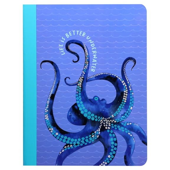 Pen+Gear Wide Ruled Composition Book, 7.5" x 9.75", Blue Octopus, 80 Sheets