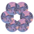 thumbnail image 7 of Yayeee 6 PCS Drink Coasters with Holder Set Woven Absorbent Round Tabletop Hot Pad, Cat Walking In Street, 7 of 7