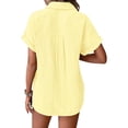 thumbnail image 5 of Linen Button Down Shirts For Women Solid Color Work Blouses Womens Gauze Tops Gauze Shirts Womens Summer Tops Peasant Blouse Beach Vacation Tshirts Oversized Linen Shirts For Women Yellow XL, 5 of 7