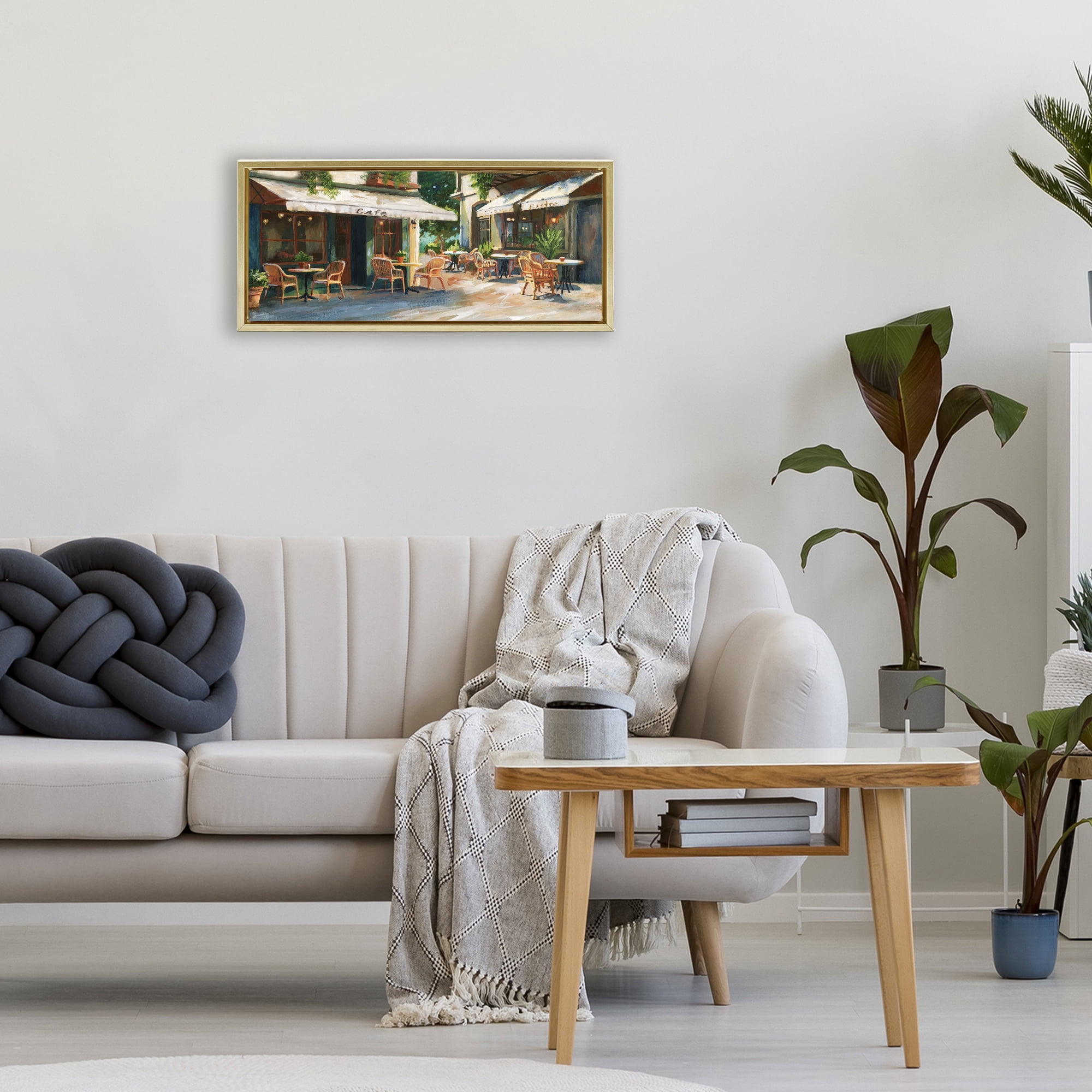 Stupell Industries Sunlit Outdoor Parisian Cafe Gold Framed Floater Canvas Wall Art, design by Nan