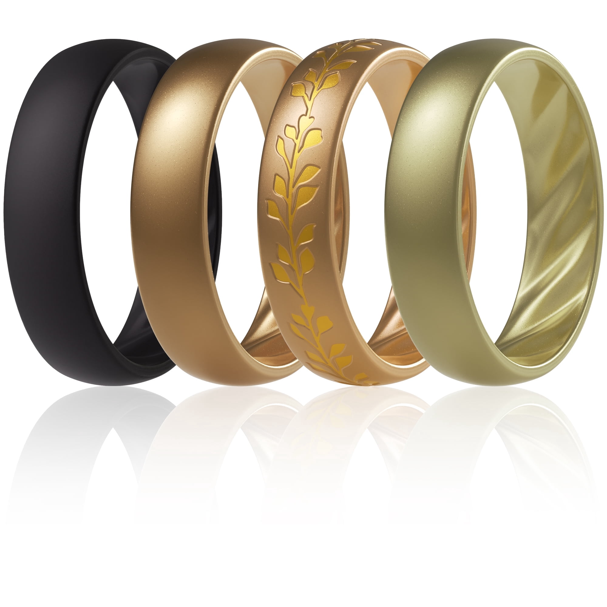 ThunderFit Silicone Ring Wedding Bands for Women, Promise Rings with Elegant Wavy Grooves, 6mm Wide, 2mm Thick, Breathable, Women's Rubber Engagement Rings, Variety Multipack 1-4-8
