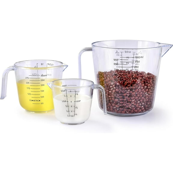 Measuring Cup Set, 3PCS Plastic Liquid Measuring Cups for Prepping, Baking and Cooking, Dishwasher Safe (4, 1.5 and 3/4 Cup)