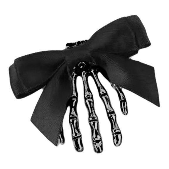 Halloween Skeleton Hand Hair Clips with Bow for Women Girls, Skull Hand Bone Hairpins Cute Hair Accessories, Skeleton Hair Clips for Halloween Party Headpiece