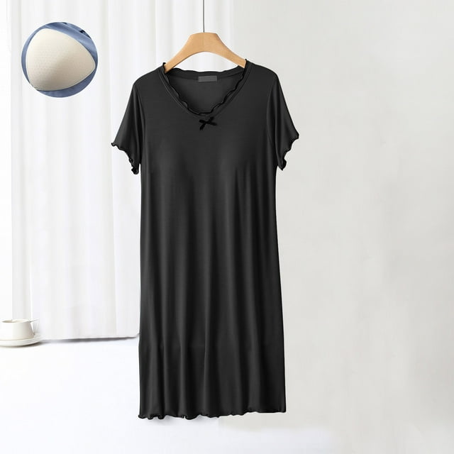 Camisón corto para mujer, blusa lisa, informal, a la moda, con cuello redondo, manga corta, para dormir
