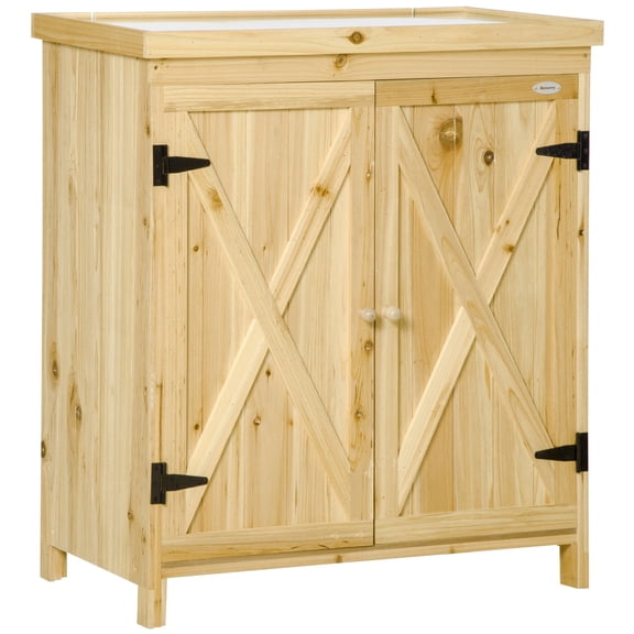 Outdoor Galvanized Storage Shed with 2 Shelves for Garden Tools
