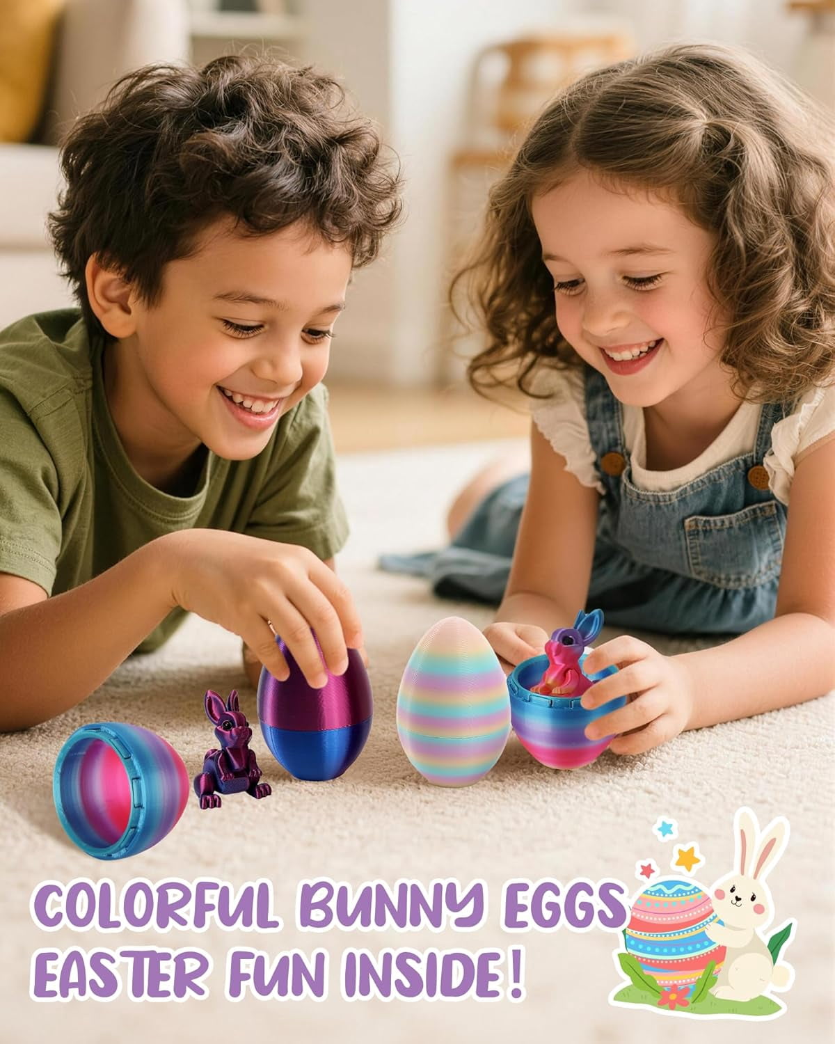 Luckky Easter Eggs, Colorful 3D Printed Bunny Eggs Fillers Toys, Suitable for Easter Basket Stuffers, Party Favors, Kids Gifts, Egg Hunts and Desktop Decor ()
