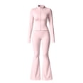 thumbnail image 3 of TZZQ Womens 2 Piece Yoga Outfits Fitted Long Sleeve Zipper Crop Jackets High Waist Elastic Flare Pants Slim Fit Casual Matching Outfits Flare Legging Workout Sets Athletic Clothing Sets Pink S, 3 of 7