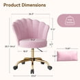 thumbnail image 2 of Hawsaiy Shell Back Home Office Chair with Lumbar Pillow, Modern Upholstered Desk Chair with Gold Metal Base, Swivel Adjustable Computer Chair for Home Office, Pink, 2 of 11