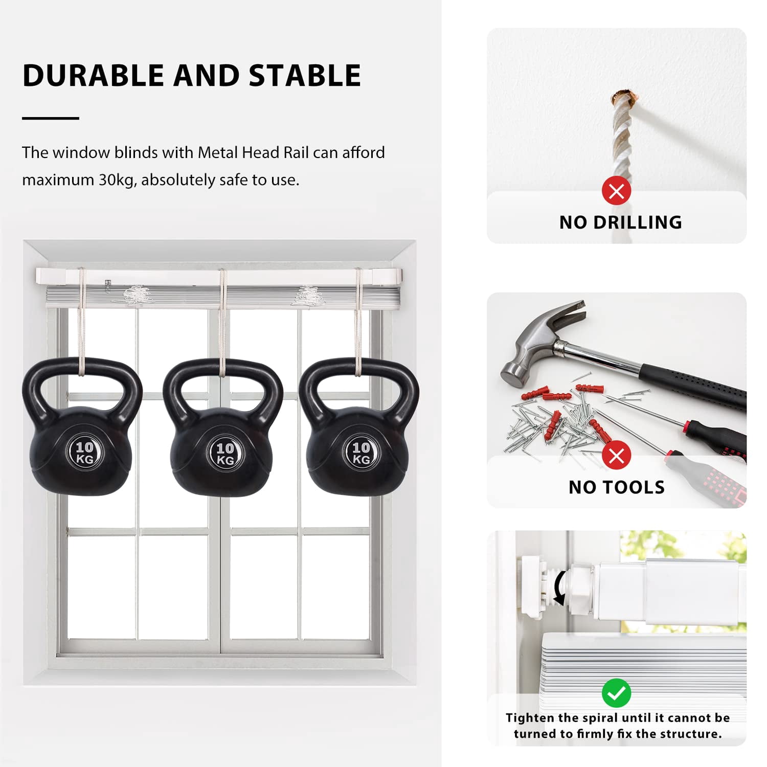 No Tools Drill 1" Vinyl Mini Blinds  Cordless For Windows Light Filtering Horizontal Window & Shades 20" W X 64" H Cream