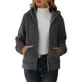 thumbnail image 2 of GaThRRgYP Women's Warm Fuzzy Jacket Perfect for Winter,Ladies' Casual Colored Long-sleeved Hooded Cardigan Jacket Gray M, 2 of 8