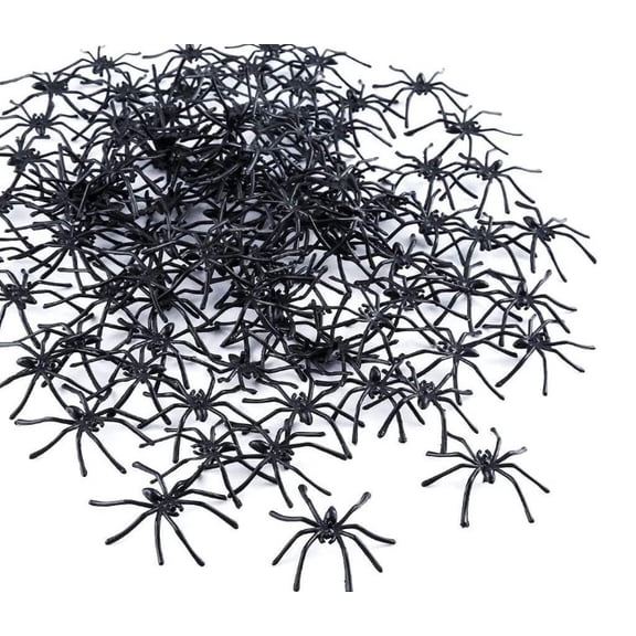 Clearance Under $1.64! 100 Pcs Plastic Halloween Spider Toy Realistic Black Joke for House Haunted Decor (One Size Black)