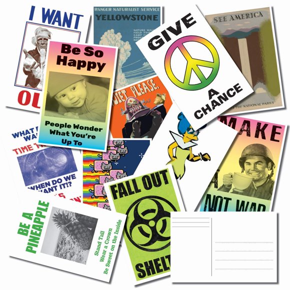 Postcard Bulk Pack Of 25 Featuring Artists - National Parks - Cool Memes - Unique Illustrations - Word Mail Art