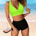 thumbnail image 2 of PWPSG Crisscross Twist High Waisted Shorts Two Piece Swimsuit Waist Cinching Shaping for Poolside Wear Green XXL, 2 of 6