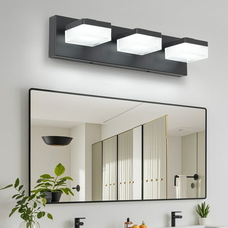3 Light LED Modern Bathroom Lighting Fixtures Over Mirror 18.1in Dimmable Bathroom Vanity Light Fixture Matte Black
