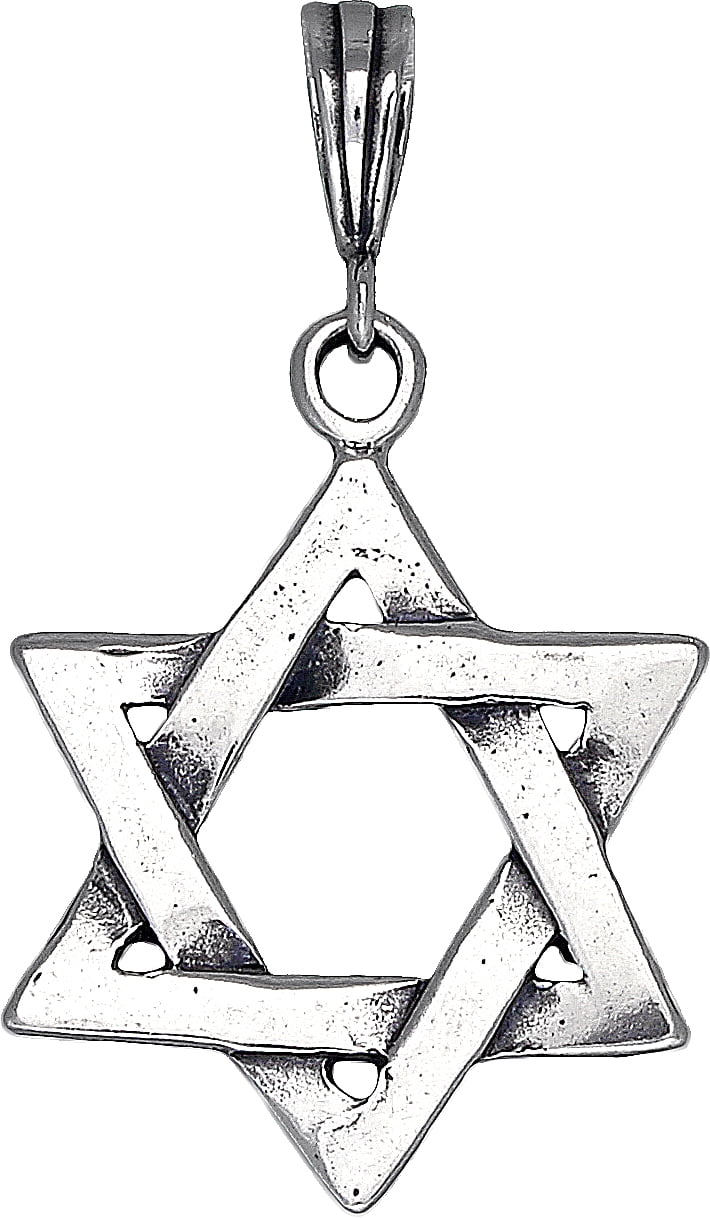 Sterling Silver Jewish Charm Star of David Pendant Necklace with Figaro Chain 
