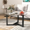 thumbnail image 5 of EUROCO Round Glass Coffee Table Modern Cocktail Table Easy Assembly with Tempered Glass Top & Sturdy Wood Base (Black), 5 of 6