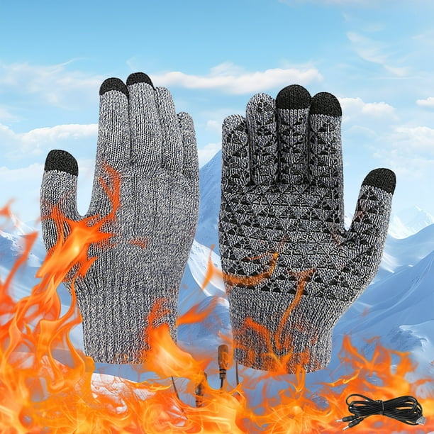 Guantes Calefactables Usb, de Punto, con Dedos Completos, para Pantalla Táctil, de Invierno, con Alimentación Usb, Negros o Grises, 1 Par para Actividades Al Aire Libre