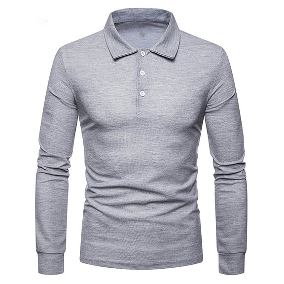 Blmnix Men Shirt Golf Shirts Cotton Shirts Pullover T shirt Gray Collared Long Sleeve Running Shirts for Men,L