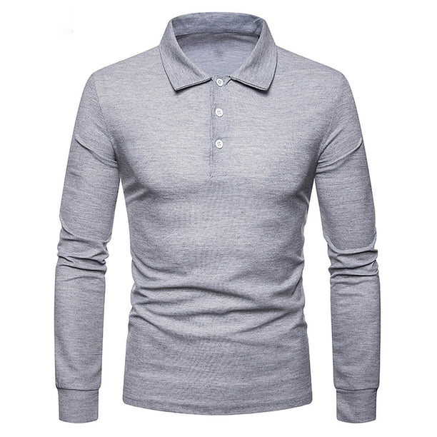 pstuiky camisetas de manga larga para hombre, Camisa de manga larga con botones y cuello alto para hombre, color liso top de hombre l