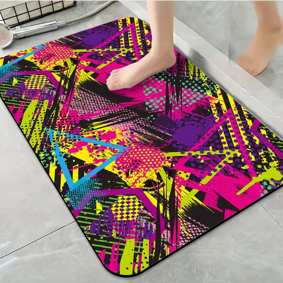 1pc Neon Abstract Bathroom Rug Bathroom Decor and Accessories- Durable,Anti Slip,And Quick Drying,Suitable For Indoor/outdoor Use - Perfect For Bathrooms,Bedrooms,Kitchens
