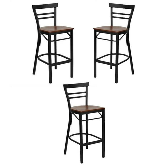 Home Square 29" Ladder Back Metal Stool in Cherry - Set of 3