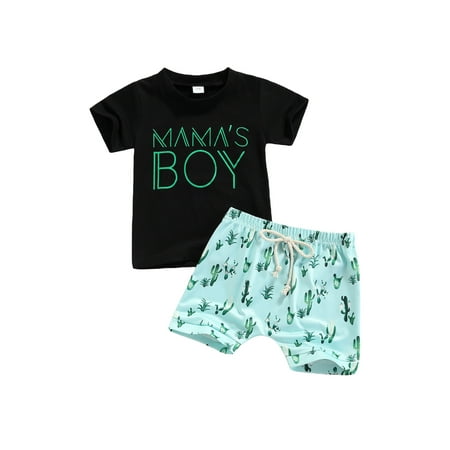 

Domingbub Newborn Baby Boy Short Sleeve Letter Print T-Shirt Top Drawstring Shorts 2Pcs Casual Outfit Blue 2-3 Years