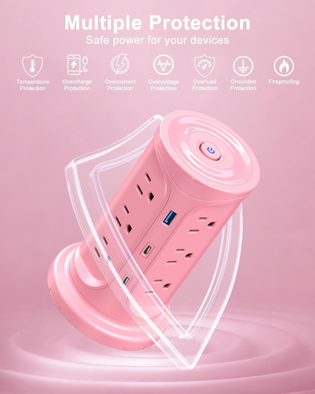 Tower Power Strip Surge Protector with 12 Outlets 3 USB Ports(2 Type C), 6.5 FT Ultra Flat Extension Cord with Multiple Outlets, Flat Plug Outlet Extender with Screw Wall Mount for  Office Dorm