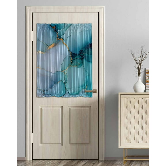 Turquoise Gold Marble Blackout Curtains French Door Curtains for Door Window, Modern Teal Blue Marble Geometric Privacy Drapery for Patio/Sidelight Doors, 1 Panel with Tieback, 54 x 40 Inches