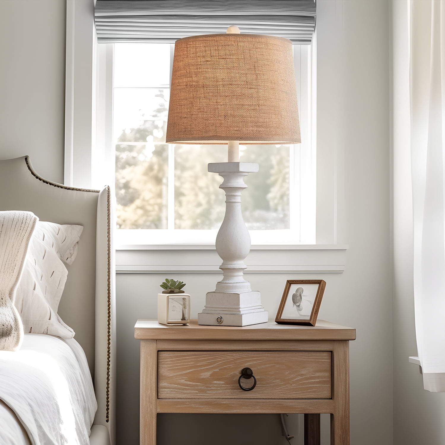 Oneach 3 Way Dimmable Touch White Table Lamp Set of 2 with USB Ports for Living Room Bedroom 27.75" Farmhouse Resin Bedside Nightstands Lamps(Bulbs)