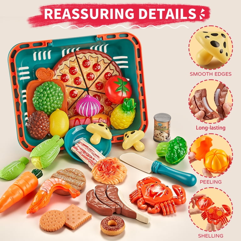 LAUGIGLE, Play Food Sets for Kids, 80-Piece with 2 Picnic Baskets