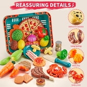 Play Food Sets for Kids Kitchen-80PC Pretend Food with 2 Kids Picnic Basket, Toy Food with Pizza Toy, Plastic Food Cutting Toys, Play Kitchen Accessories - Fake Food, Boys Girls Toddlers Gifts