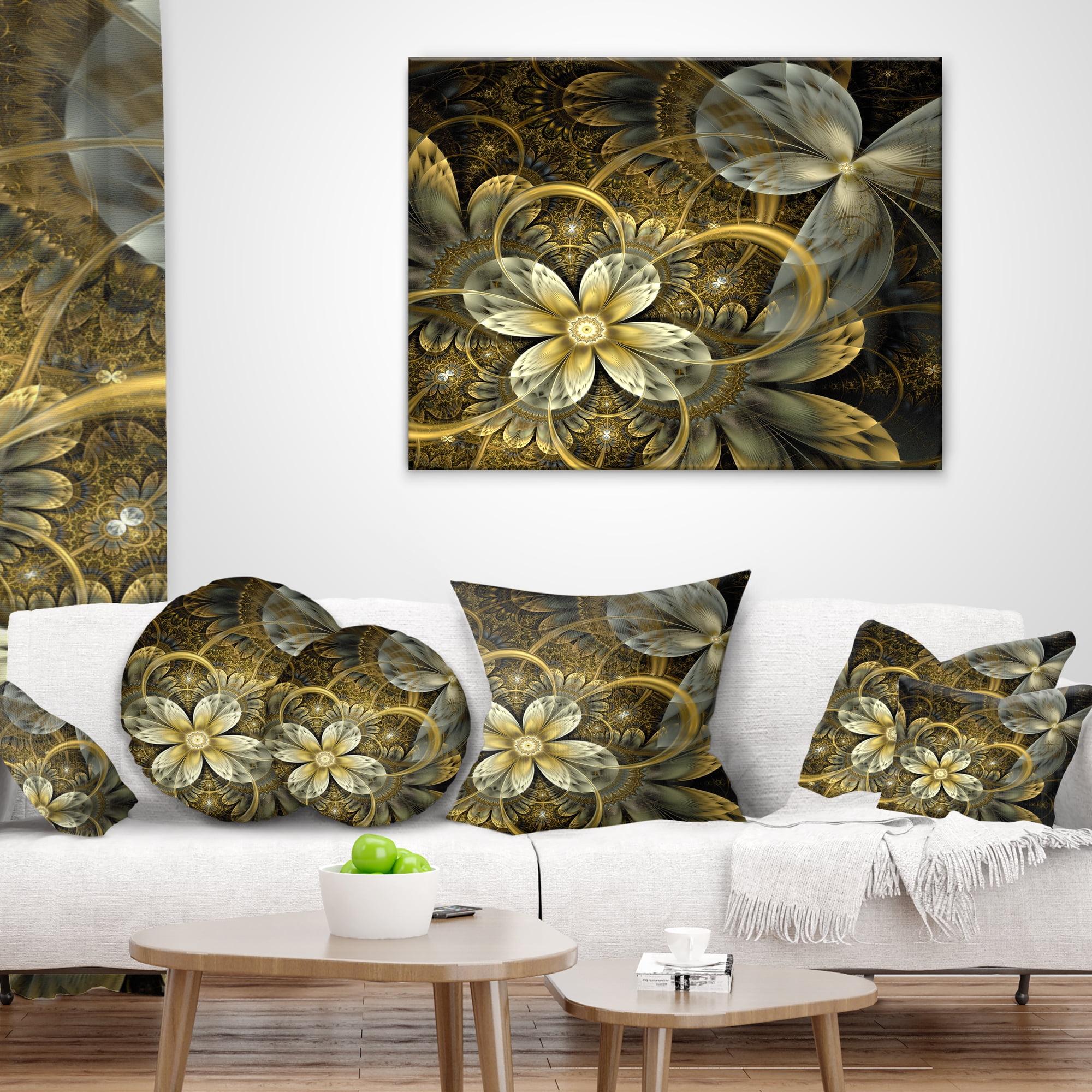 Designart Fractal Orange Yellow Flowers - Floral Throw Pillow - 18x18