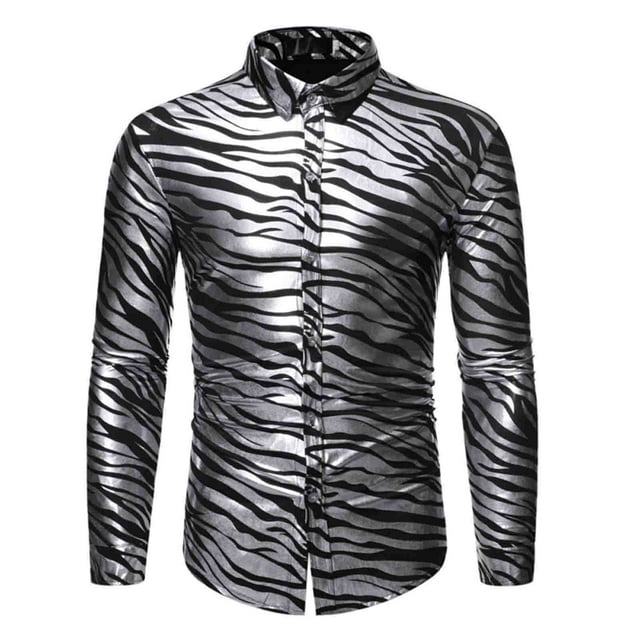 Blusa y camisa de manga larga con cuello alto para hombre, informal, lisa, a la moda, a rayas, con mangas color bronce, para fiesta, baile, disfraz, blusa para hombre