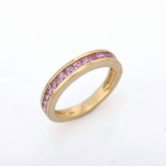 Light Pink Sapphire Ring 3mm Princess Cut Pink Sapphire Band 925 Silver Channel Set Pink Sapphire Ring Light Pink Sapphire Wedding Band Gift